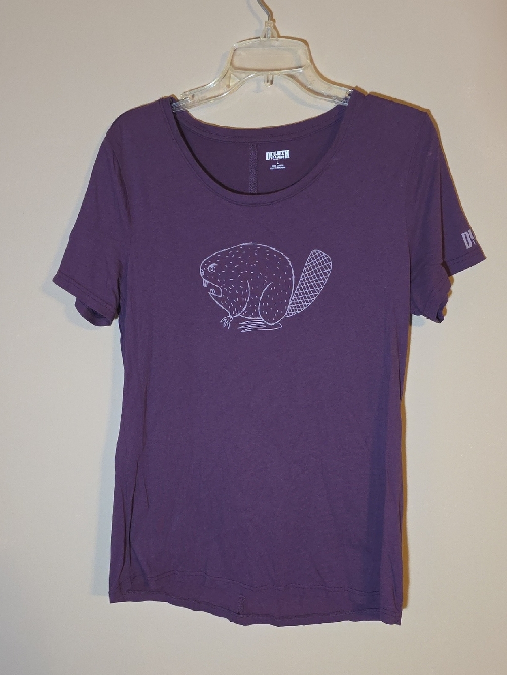 Womens Duluth Trading Angry Beaver Purple Scoop Neck Short Sleeve Tshirt Size L